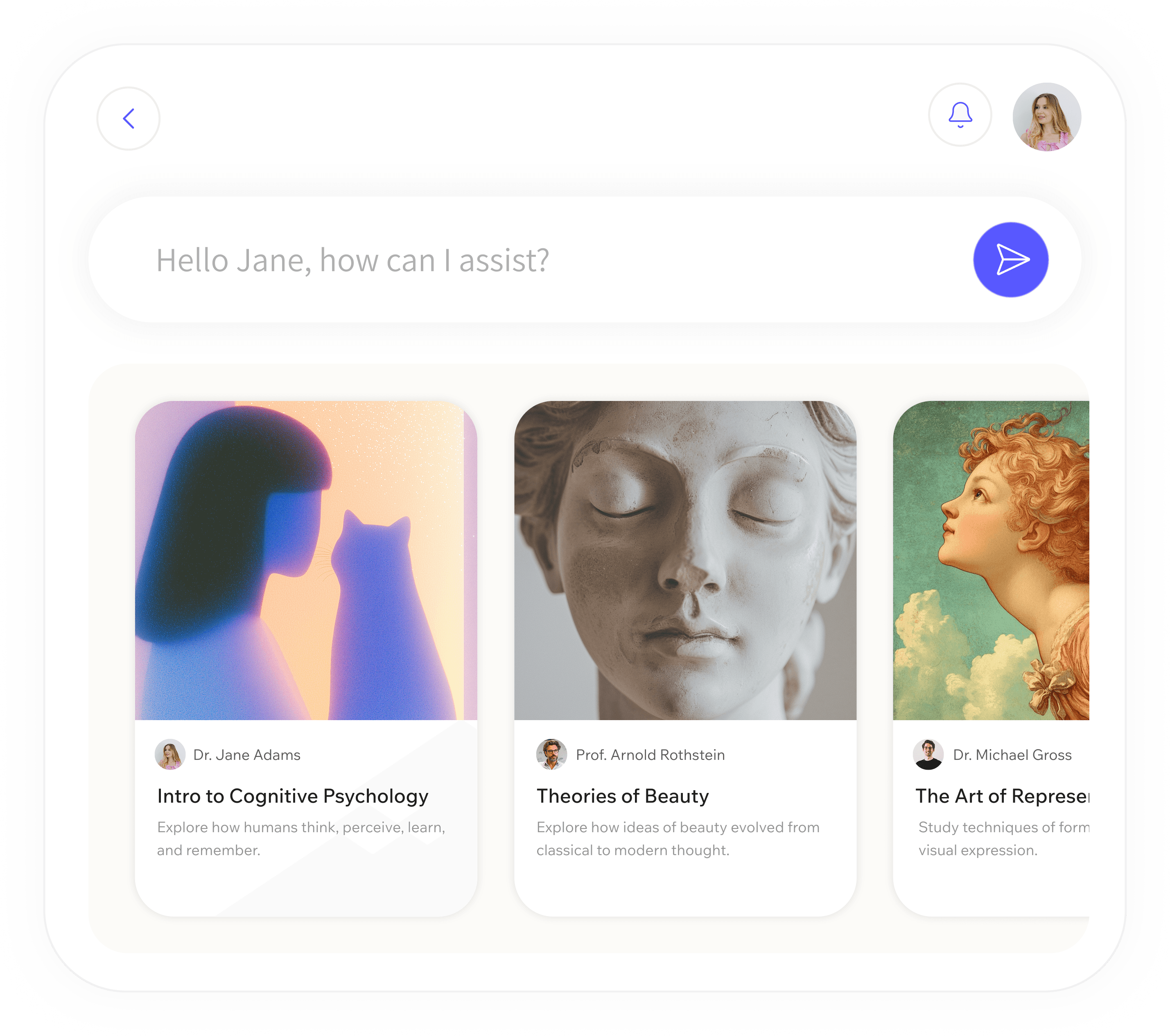 Wonder platform preview showing course cards and AI assistant