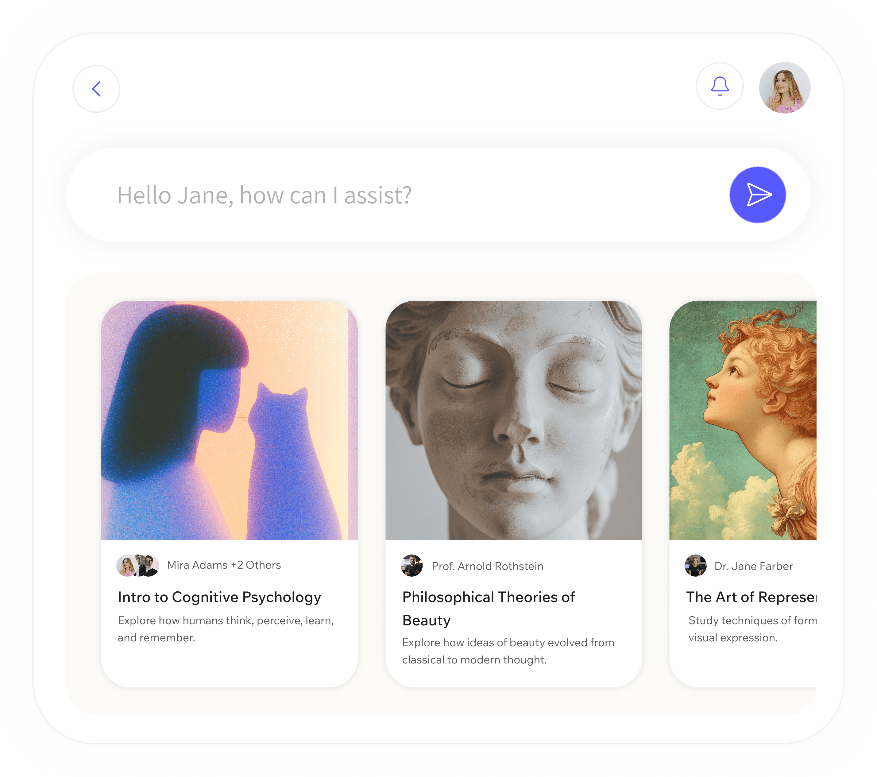 Wonder platform preview showing course cards and AI assistant